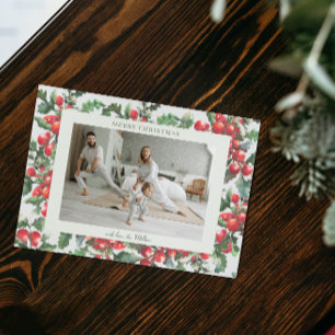 Cartes Pour Fêtes Annuelles Houx d'hiver à baie Joyeux Noël Photo de famil