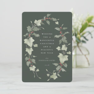 Cartes Pour Fêtes Annuelles Houx et lierre aquarelle vert désaturé
