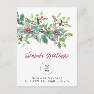 Cartes Pour Fêtes Annuelles Houx rustique élégant Noël Fêtes de fin d'année