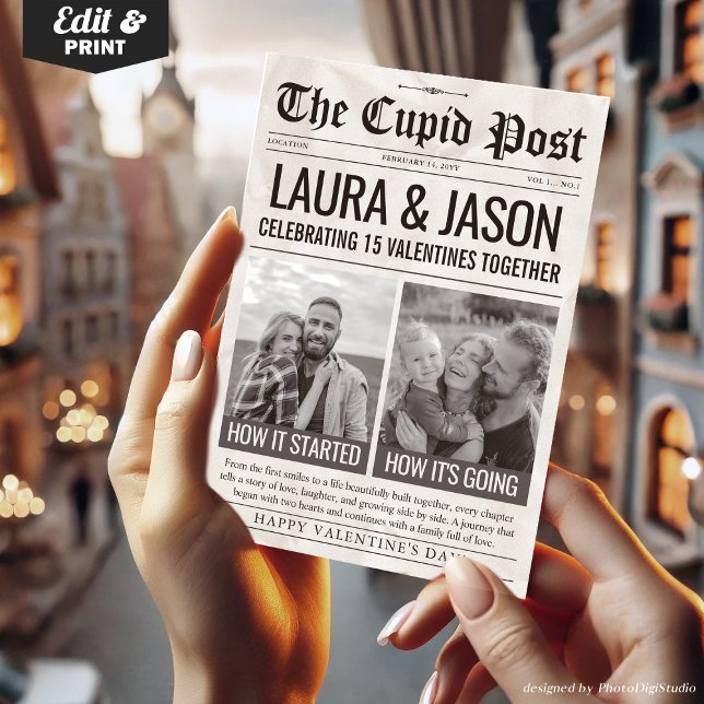 Cartes Pour Fêtes Annuelles How it Started How its Going Valentine Newspaper (How it Started How its Going Valentine Newspaper Holiday Card)