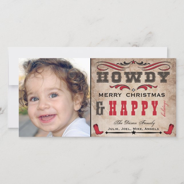 Cartes Pour Fêtes Annuelles Howdy Cowboy Western Xmas (Devant)