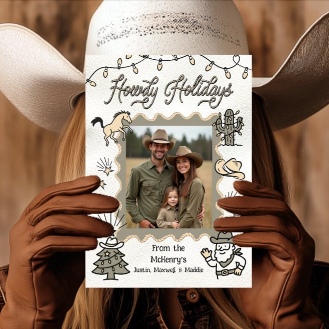Cartes Pour Fêtes Annuelles Howdy Holiday Photo Western Hand Drag lasso Frame (Créateur téléchargé)