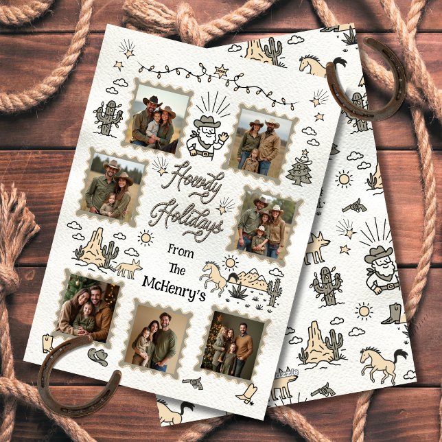 Cartes Pour Fêtes Annuelles Howdy Holiday Photo Western Hand Drag lasso Frame (Créateur téléchargé)