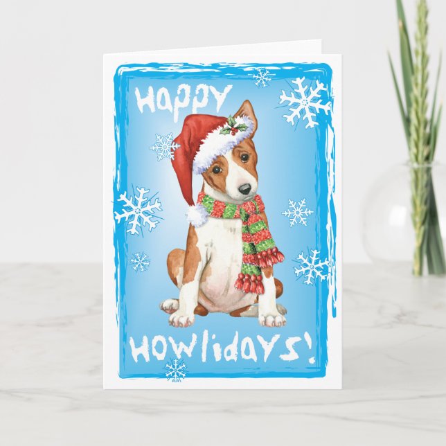 Cartes Pour Fêtes Annuelles Howliday heureux Basenji (Devant)