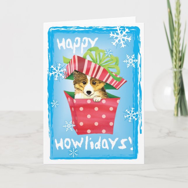 Cartes Pour Fêtes Annuelles Howlidays heureux Sheltie (Devant)