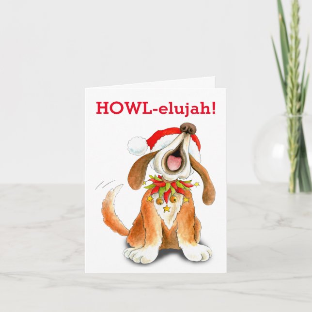 Cartes Pour Fêtes Annuelles Howling carol singing dog howl-elujah (Devant)