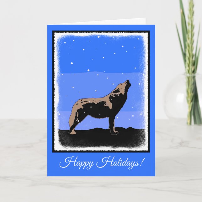 Cartes Pour Fêtes Annuelles Howling Wolf en hiver - Art faunique original (Devant)