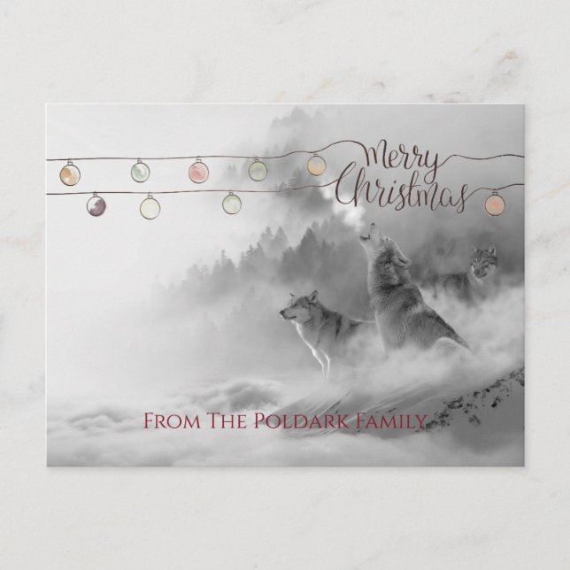 Cartes Pour Fêtes Annuelles Howling wolves In Winter Snow Merry Christmas (Devant)
