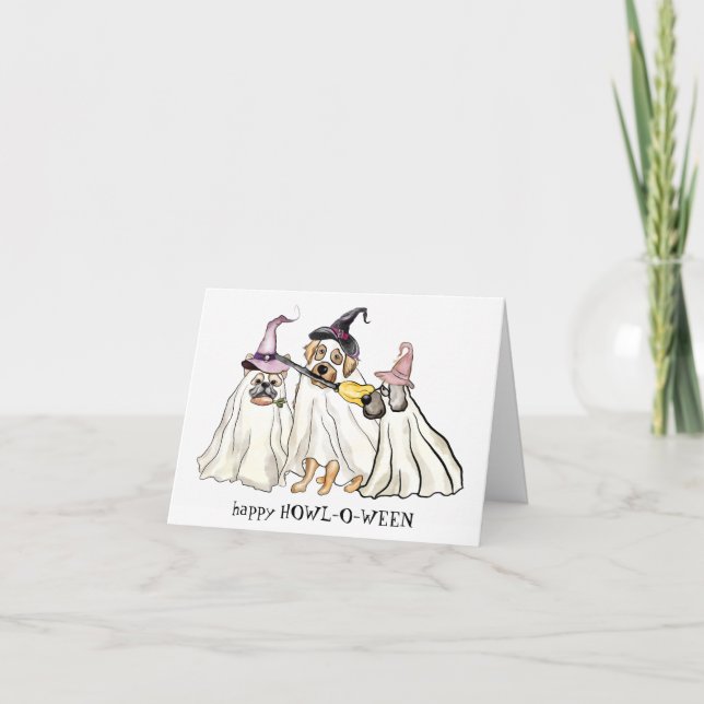 Cartes Pour Fêtes Annuelles HOWLoween Chien mignon Fantômes Halloween heureux (Devant)