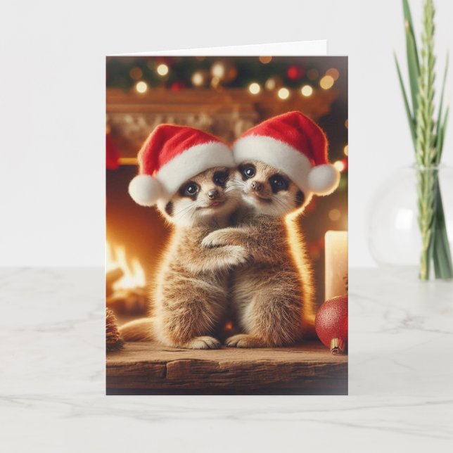 Cartes Pour Fêtes Annuelles Hugging Meerkats Christmas Card (Devant)