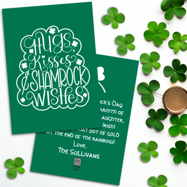 Cartes Pour Fêtes Annuelles Hugs, baisers et souhaits des Shamrocks Saint-Patr (Créateur téléchargé)