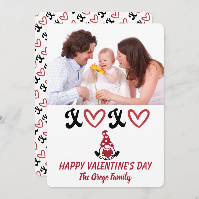 Cartes Pour Fêtes Annuelles Hugs et baisers Portrait de famille Saint-Valentin (Devant / Derrière)