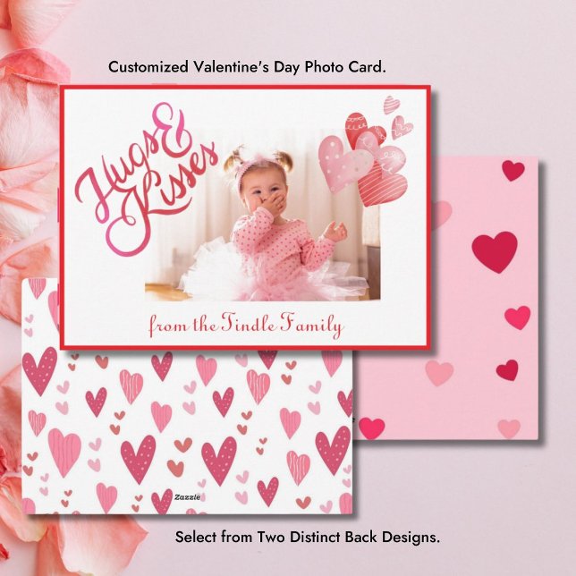 Cartes Pour Fêtes Annuelles Hugs & Kisses 1 Photo Valentine Horizontal (Horizontal Photo Valentine's Day Greeting Card)