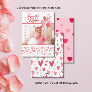 Cartes Pour Fêtes Annuelles Hugs & Kisses Photo Valentine Coeurs verticaux