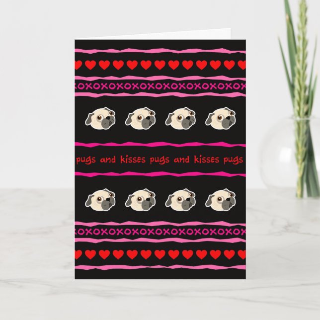 Cartes Pour Fêtes Annuelles Hugs Pugs and Kisses Valentine's Day Greeting Card (Devant)