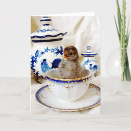Cartes Pour Fêtes Annuelles Huile Paint Effet Chick and Tea Cup, Pâques