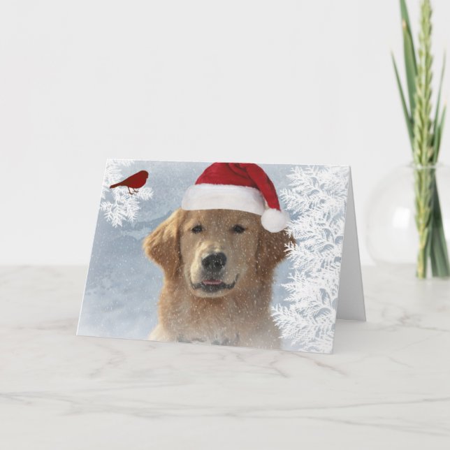 Cartes Pour Fêtes Annuelles Humour de Noël de golden retriever (Devant)