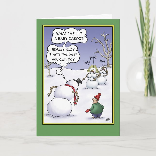 Cartes Pour Fêtes Annuelles Humour de vacances de Snowman, la taille compte (Devant)