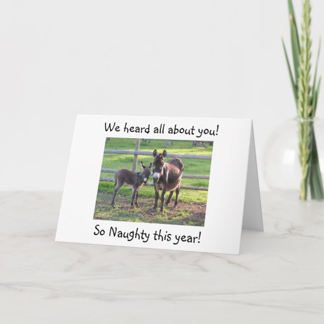 CARTES POUR FÊTES ANNUELLES HUMOUR DONKEY OÙ VOUS-NAUGHTY CETTE ANNÉE (Devant)