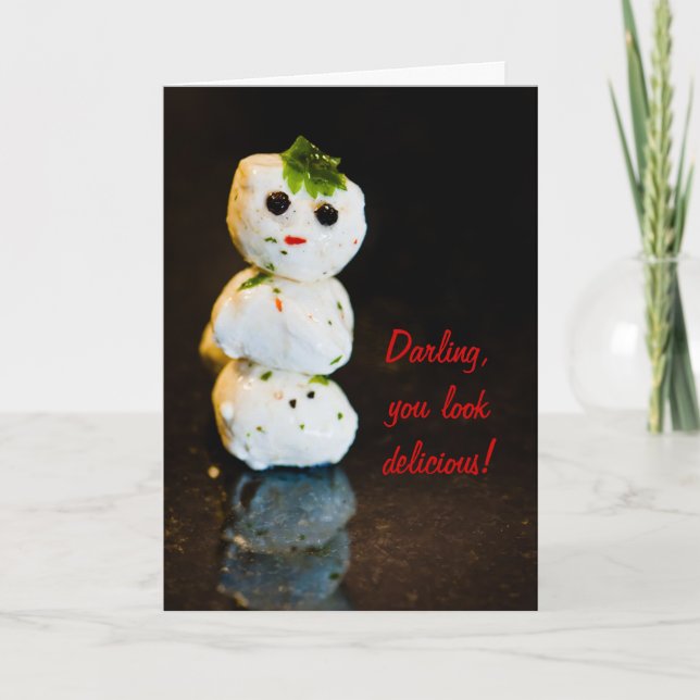 Cartes Pour Fêtes Annuelles Humour Mozzarella Ball Snowman (Devant)