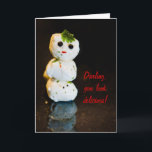 Cartes Pour Fêtes Annuelles Humour Mozzarella Ball Snowman<br><div class="desc">La nourriture est amusante avec du fromage ! Ce mignon petit bonhomme de boule de mozzarella de fromage de neige est un art alimentaire génial pour envoyer une carte mignonne à vos amis. Idéal pour le plaisir, une invitation à dîner ou tout ce que vous voulez - révisez le texte...</div>
