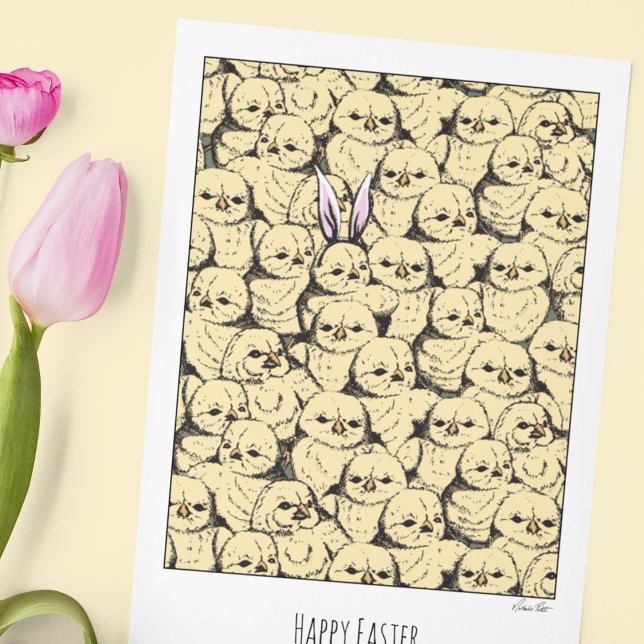 Cartes Pour Fêtes Annuelles Humour Poussins de Pâques Un dans un million de po (Funny & cute Easter Illustrated Card with editable inside text "You're one in a million chicks". )
