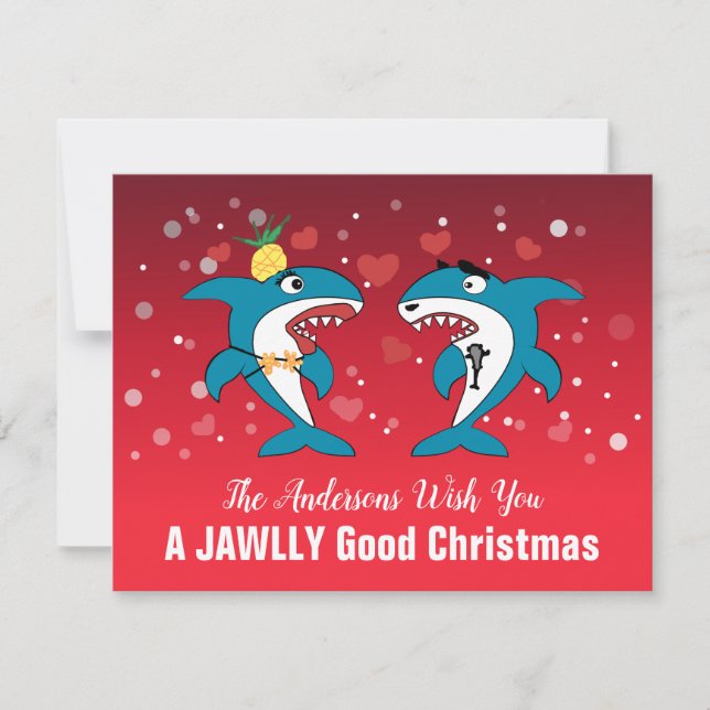 Cartes Pour Fêtes Annuelles Humour requin amusant Noël Rouge (Devant)