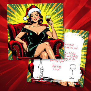 Cartes Pour Fêtes Annuelles Humour Vin Noël Pop Art Rétro Personnalisé