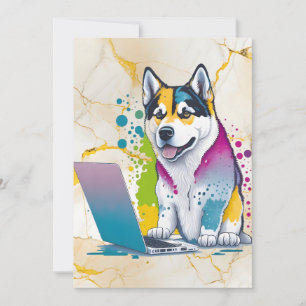 Cartes Pour Fêtes Annuelles Husky Chig Computer Rainbow Watercolor Tech Savvy