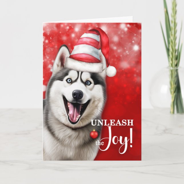 Cartes Pour Fêtes Annuelles Husky Dog déchaîner la joie Noël (Devant)