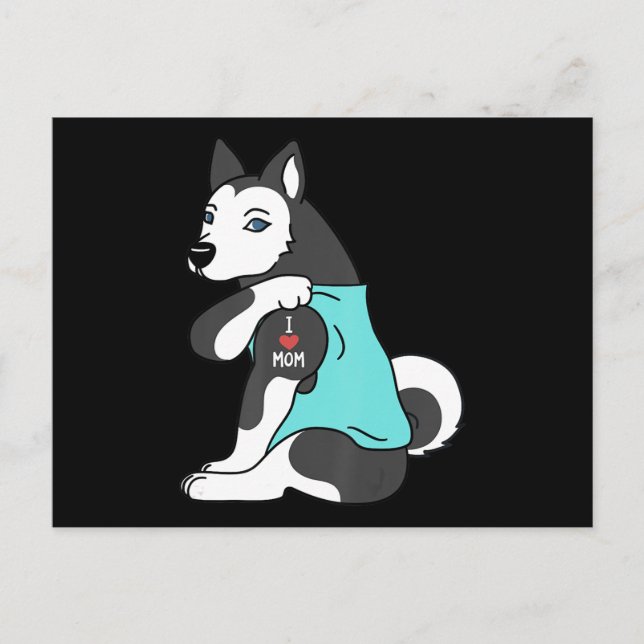 Cartes Pour Fêtes Annuelles Husky | J'aime Maman Tatouage Husky Drôle Mors Jou (Devant)