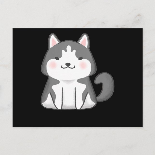 Cartes Pour Fêtes Annuelles Husky | Kawaii Chien Husky Sibérien Anime Japonais (Devant)