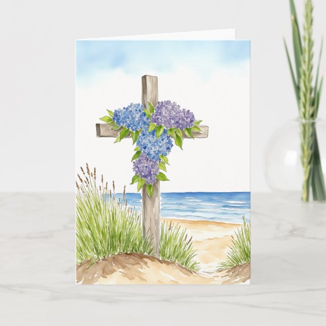 Cartes Pour Fêtes Annuelles Hydrangea Cross Easter Religious Watercolor (Devant)