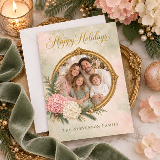 Cartes Pour Fêtes Annuelles Hydrangea Rose et Blanc Photo de Noël Héritage