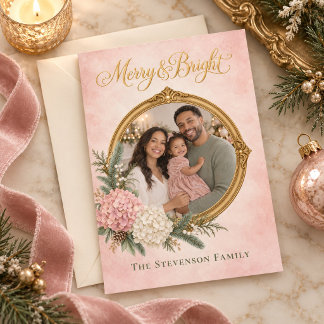 Cartes Pour Fêtes Annuelles Hydrangea Rose et Blanc Photo de Noël Héritage