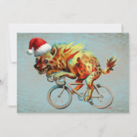 Hyena À Vélo Portant Le Chapeau Du Père Noël