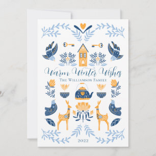 Cartes Pour Fêtes Annuelles Hygge Bleu Vœux uniques chauds d'hiver jaune