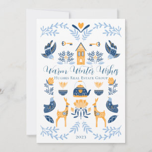 Cartes Pour Fêtes Annuelles Hygge Bleu Vœux uniques chauds d'hiver jaunes