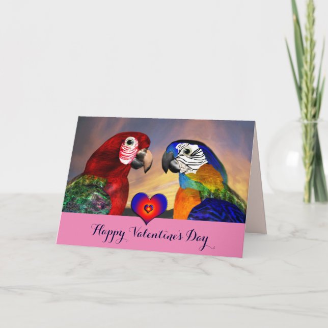Cartes Pour Fêtes Annuelles HYPER PARROTS ROUGE, BLEU MACAWS Saint Valentin Am (Devant)