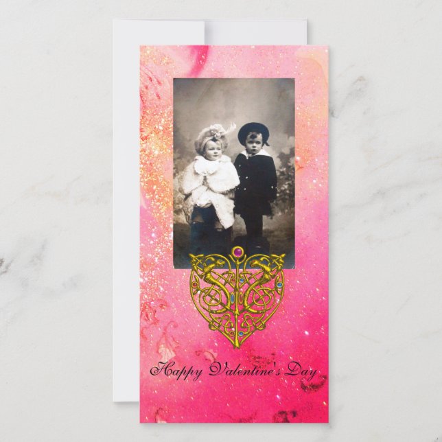 Cartes Pour Fêtes Annuelles HYPER VALENTINE, Fuchsia rose étincelles d'or (Devant)