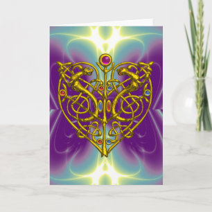 Cartes Pour Fêtes Annuelles HYPER VALENTINE /Gold Celtic Knot Heart Avec Gems