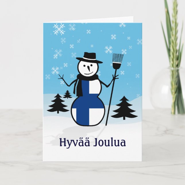 Cartes Pour Fêtes Annuelles Hyvää Joulua Joyeux Noël Finlande Snowman (Devant)
