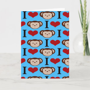 Cartes Pour Fêtes Annuelles I Heart Monkeys Turquoise Turquoise Blue Valentine