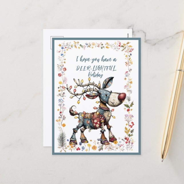 Cartes Pour Fêtes Annuelles I Hope You Have A DEER-LIGHTFUL Holiday (Devant/Arrière en situation)