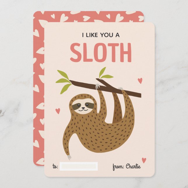 Cartes Pour Fêtes Annuelles I like you a sloth classroom valentine's day card (Devant / Derrière)