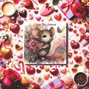 Cartes Pour Fêtes Annuelles I Loever Flower Bouquet Mouse Valentine