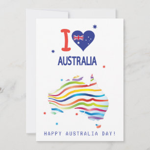 Cartes Pour Fêtes Annuelles "I LOVE AUSTRALIA" Australia Day 26 janvier