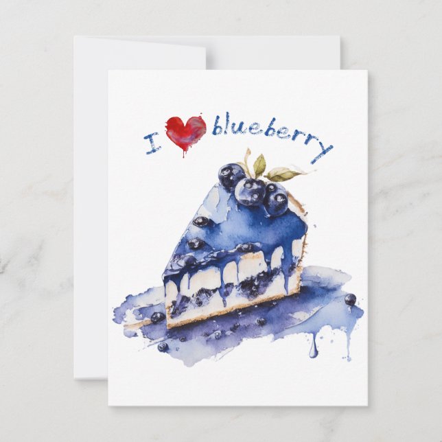 Cartes Pour Fêtes Annuelles I Love Blueberry TShirt, Blueberry Cake Aquarelle (Devant)