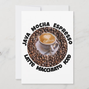 Cartes Pour Fêtes Annuelles I Love Coffee Java, Latte, Cappucino Greeting Note