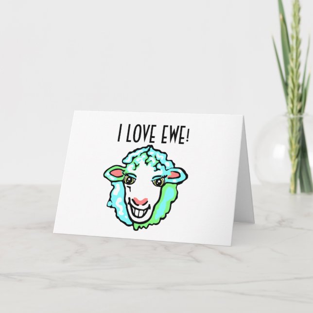 Cartes Pour Fêtes Annuelles I Love Ewe Aquamarine Sheep (Devant)